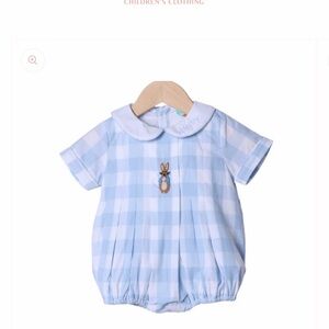Blue gingham smocked Easter bubble for boys